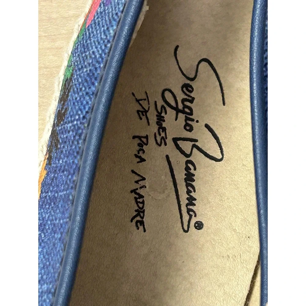 Sergio‎ Banamex Shoes Womens Size 8.5 Blue Floral Denim Espadrille Slip On